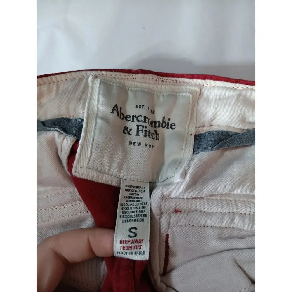 Abercrombie Fitch Vintage Pants Small Red AOP Embroidered Moose Wide Leg Lounge - Picture 15 of 16